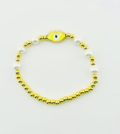 Yellow evil eye bracelet with gold filled