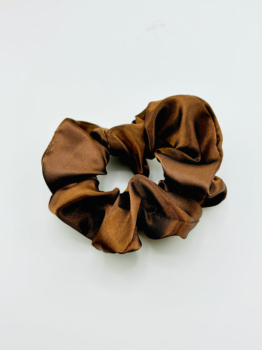 Chocolate charmeuse scrunchies