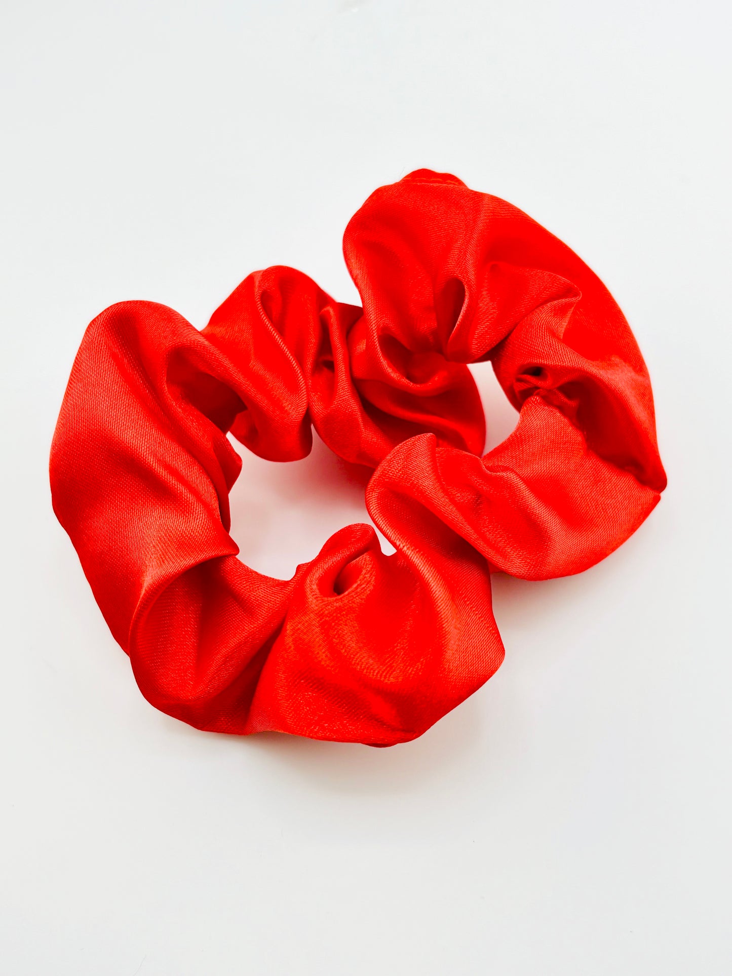 Tomato red charmeuse scrunchies
