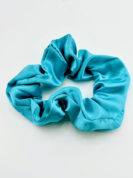 Turquoise blue charmeuse scrunchies