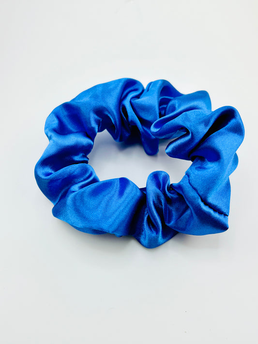 Royal blue charmeuse scrunchies