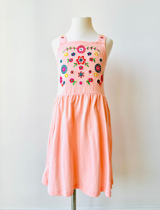 Daisy coral embroider sundress in pima cotton for girls