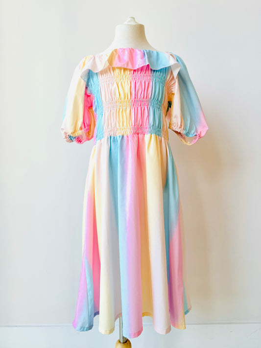 Jade pastel rainbow color dress for girls off the shoulder