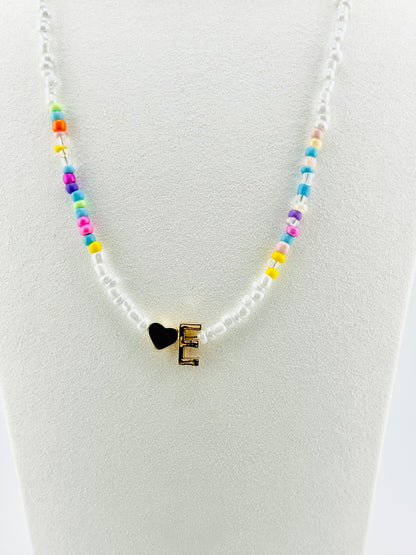 E beaded Initial necklace in white and pastel colors