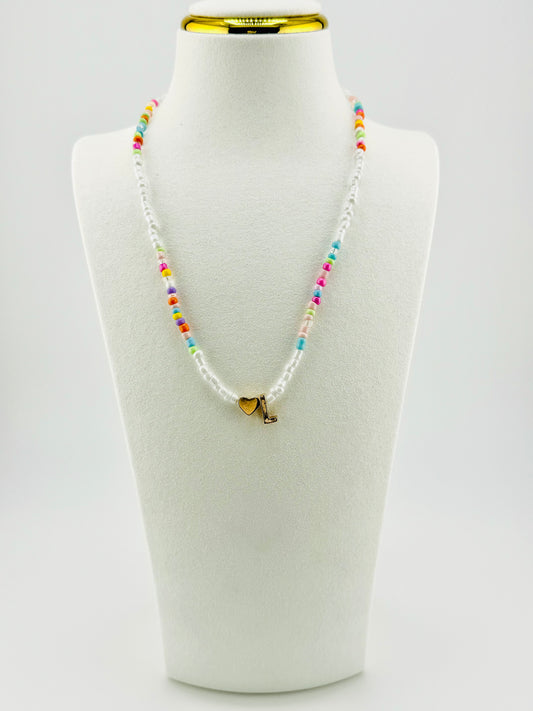 L beaded Initial necklace in white and pastel colors