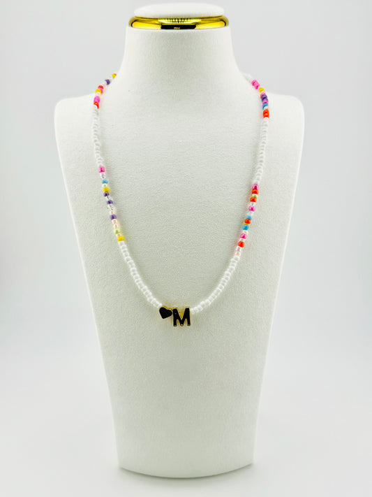 M beaded Initial necklace in white and pastel colors