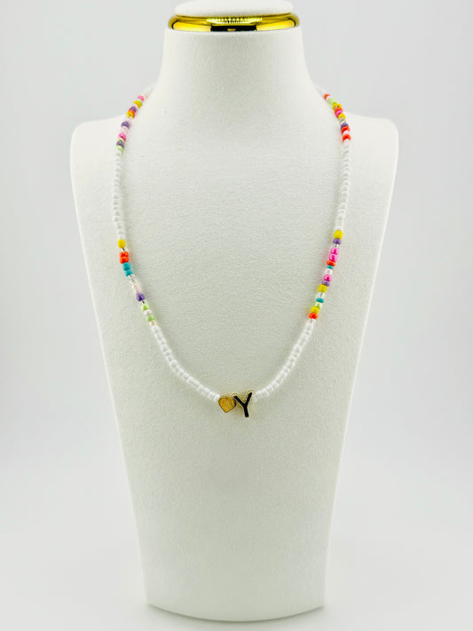 Y beaded Initial necklace in white and pastel colors