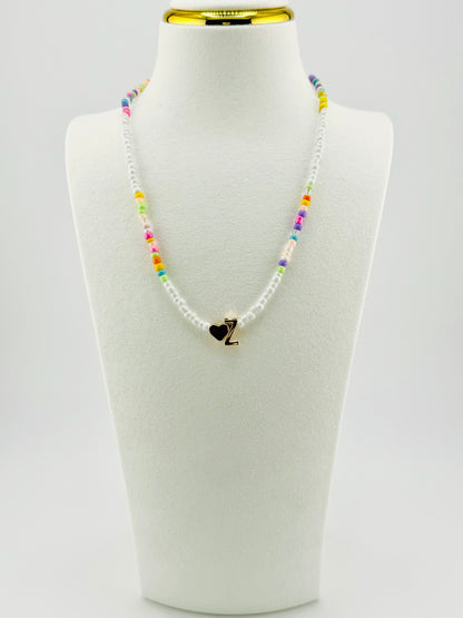 Z beaded Initial necklace in white and pastel colors