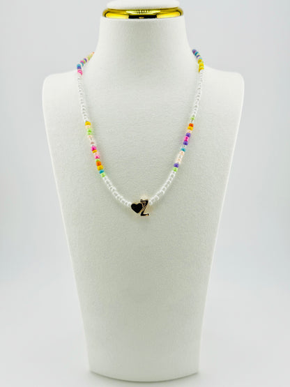 Z beaded Initial necklace in white and pastel colors