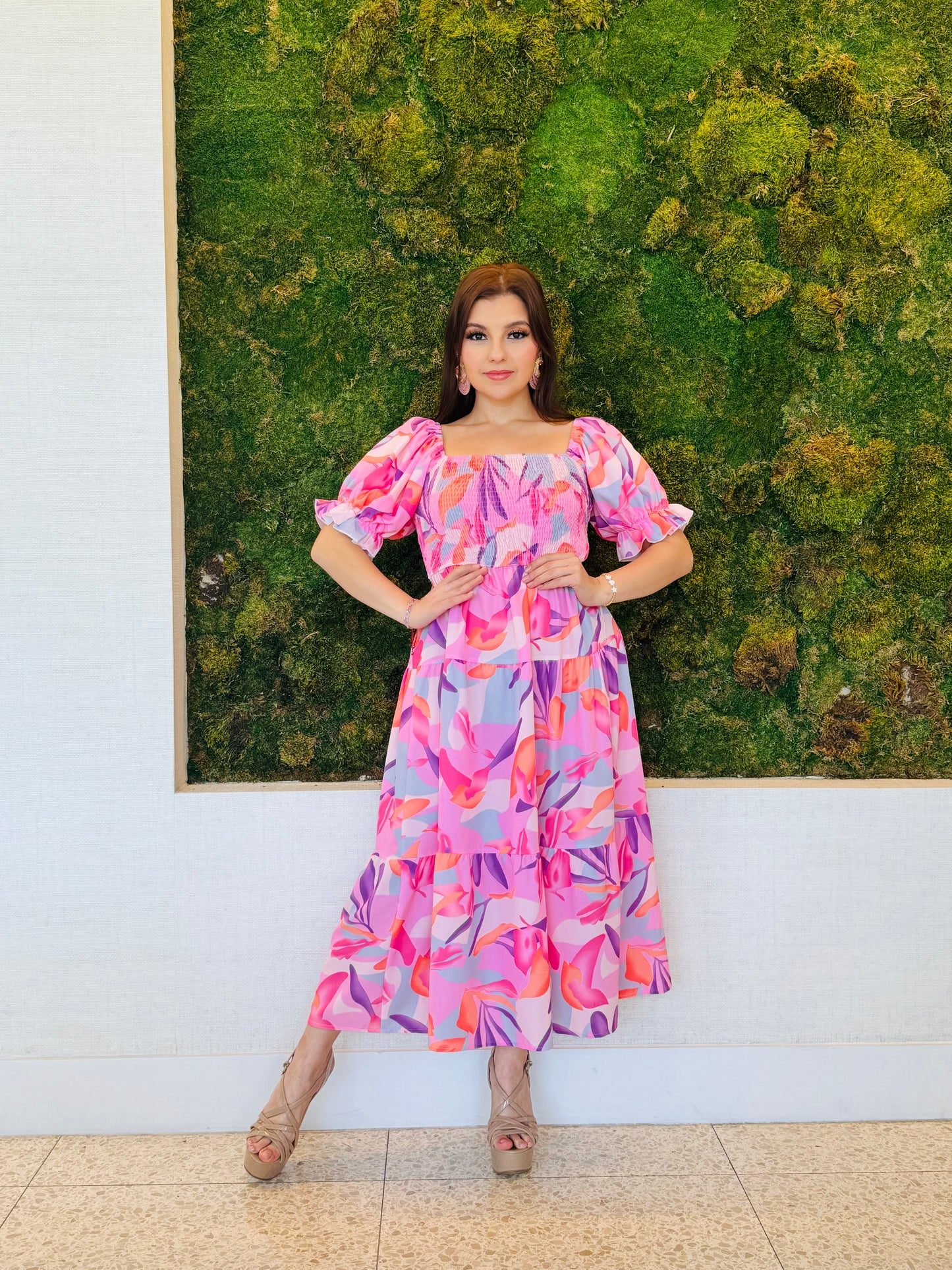 Adriana pink floral print dress