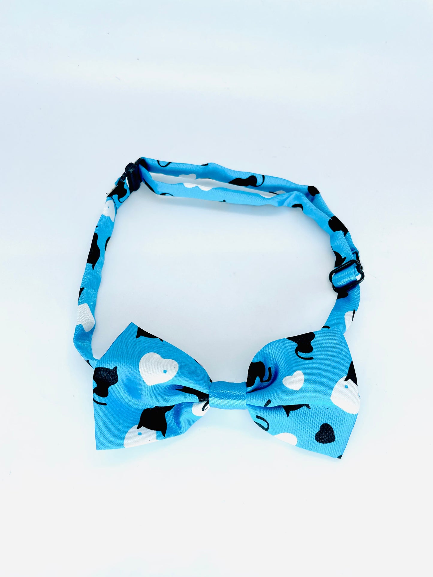 Blue adjustable black & white cat, dog bow tie