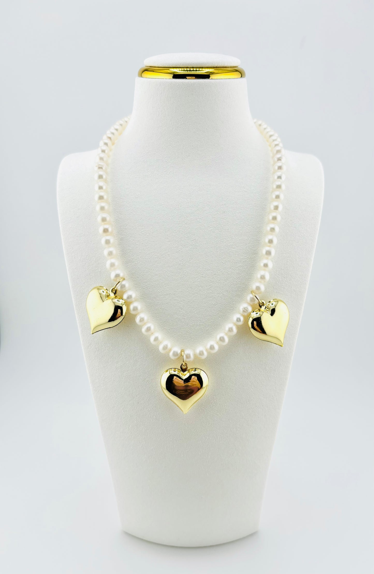 Estela triple heart necklace with fresh water pearls