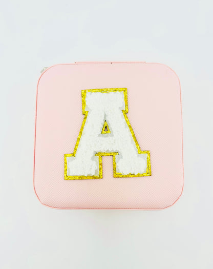 Letter A travel jewelry case in pink