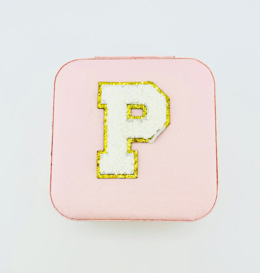 Letter P travel jewelry case in pink