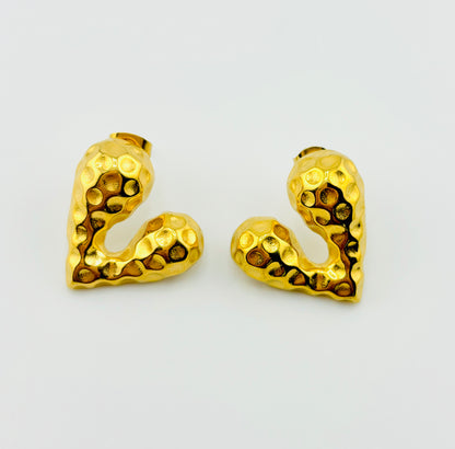 Lydia hammered heart shaped gold filled earrings