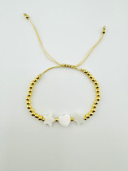 Luna gold filled with mother of pearl heart and star bracelet