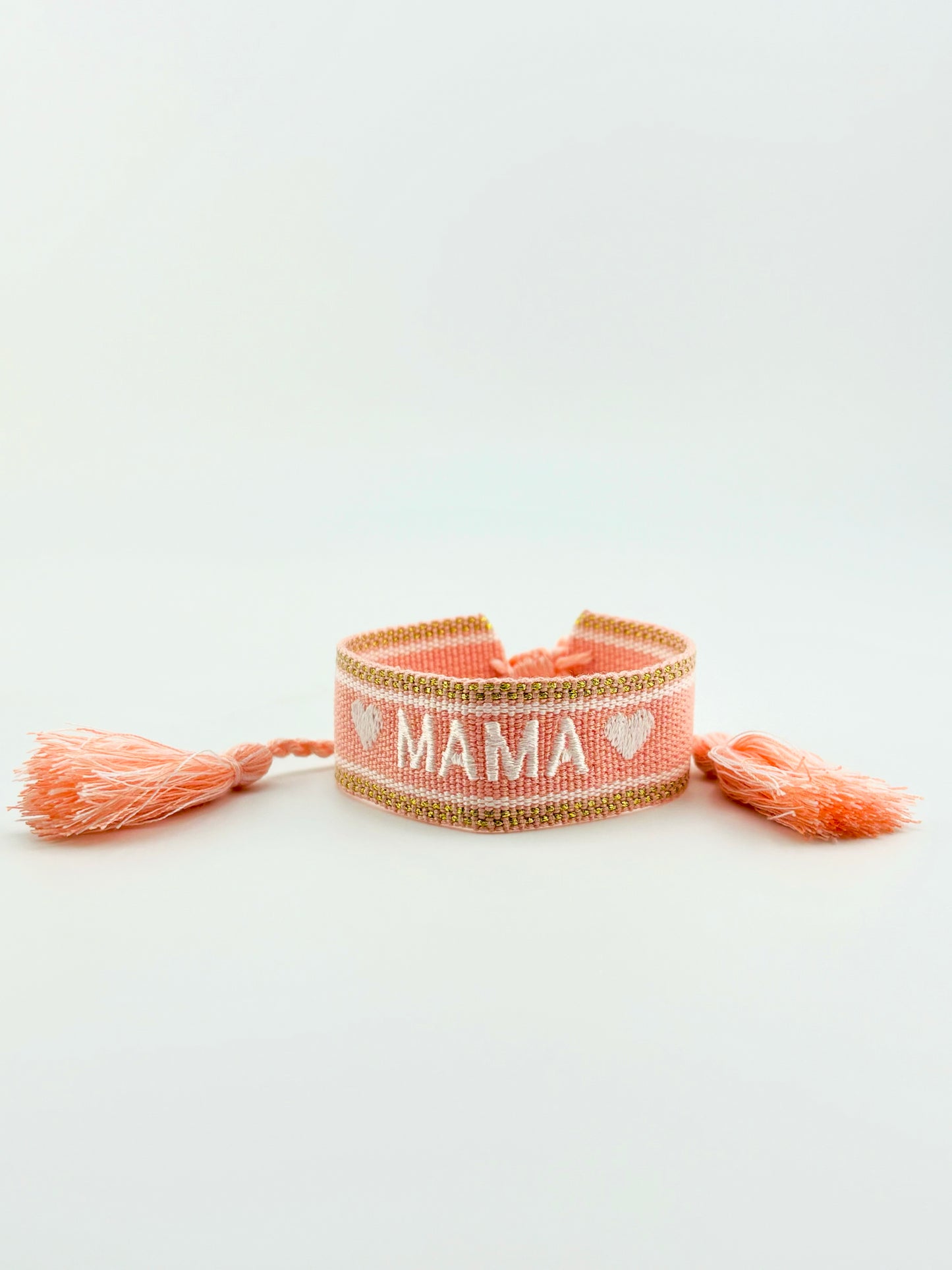 Mama coral white and gold woven adjustable bracelet