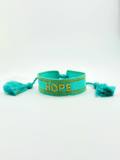 Hope turquoise and gold woven adjustable bracelet
