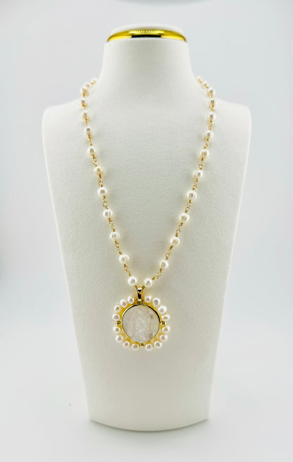 Virgen of Guadalupe fresh water pearls necklace with 18k gold filled