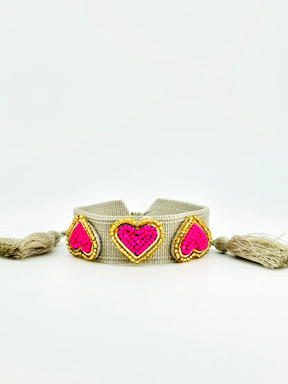 Kesha magenta beaded heart adjustable bracelet