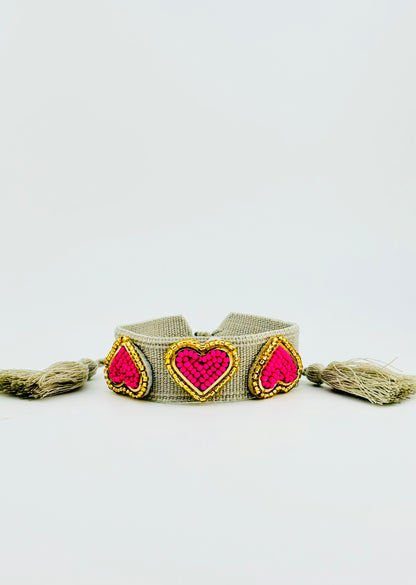 Kesha magenta beaded heart adjustable bracelet