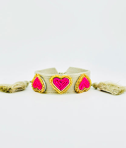 Kesha magenta beaded heart adjustable bracelet