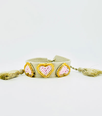 Kesha pink beaded heart adjustable bracelet