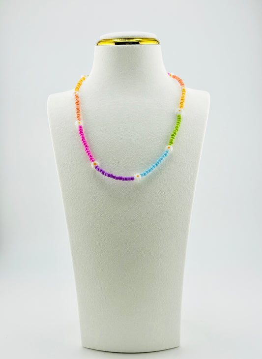 Roxanne rainbow color and daisies glass bead necklace