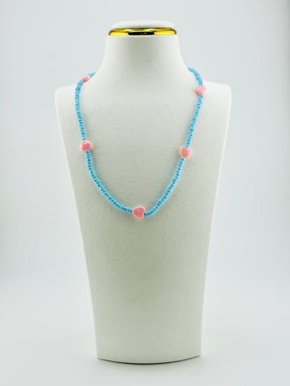 Andrea turquoise and pink iridescent hearts necklace