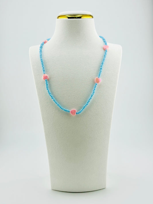 Andrea turquoise and pink iridescent hearts necklace