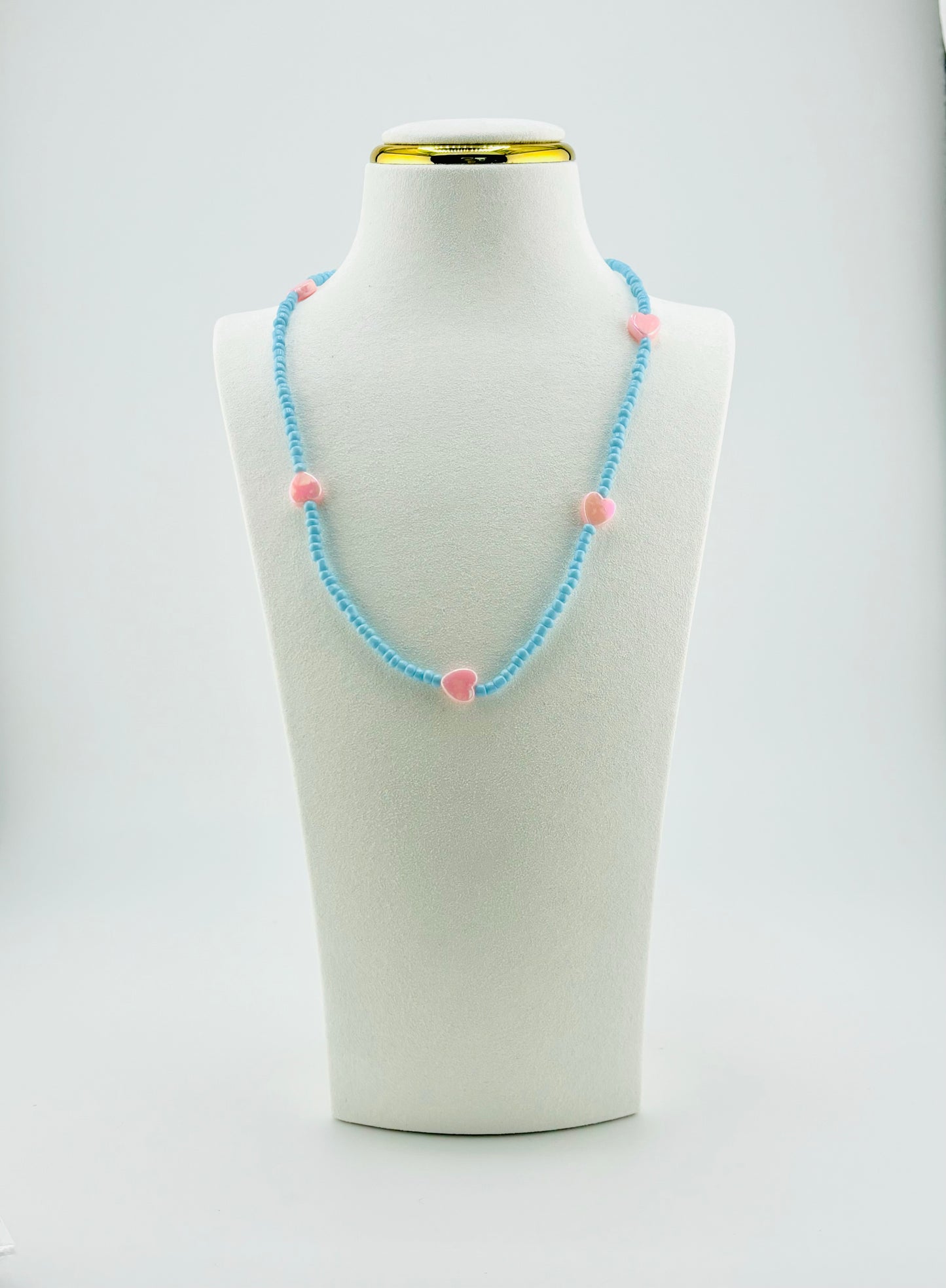 Andrea turquoise and pink iridescent hearts necklace