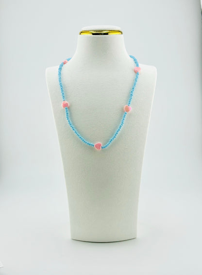 Andrea turquoise and pink iridescent hearts necklace