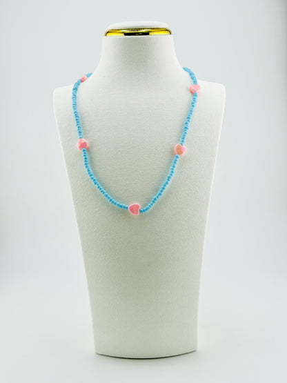 Andrea turquoise and pink iridescent hearts necklace