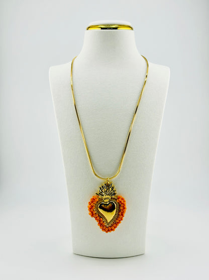 Abbie necklace with beaded orange glass beads in 18k gold filled