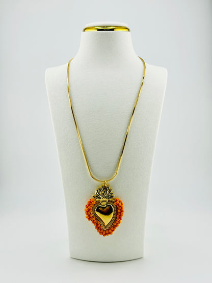 Abbie necklace with beaded orange glass beads in 18k gold filled