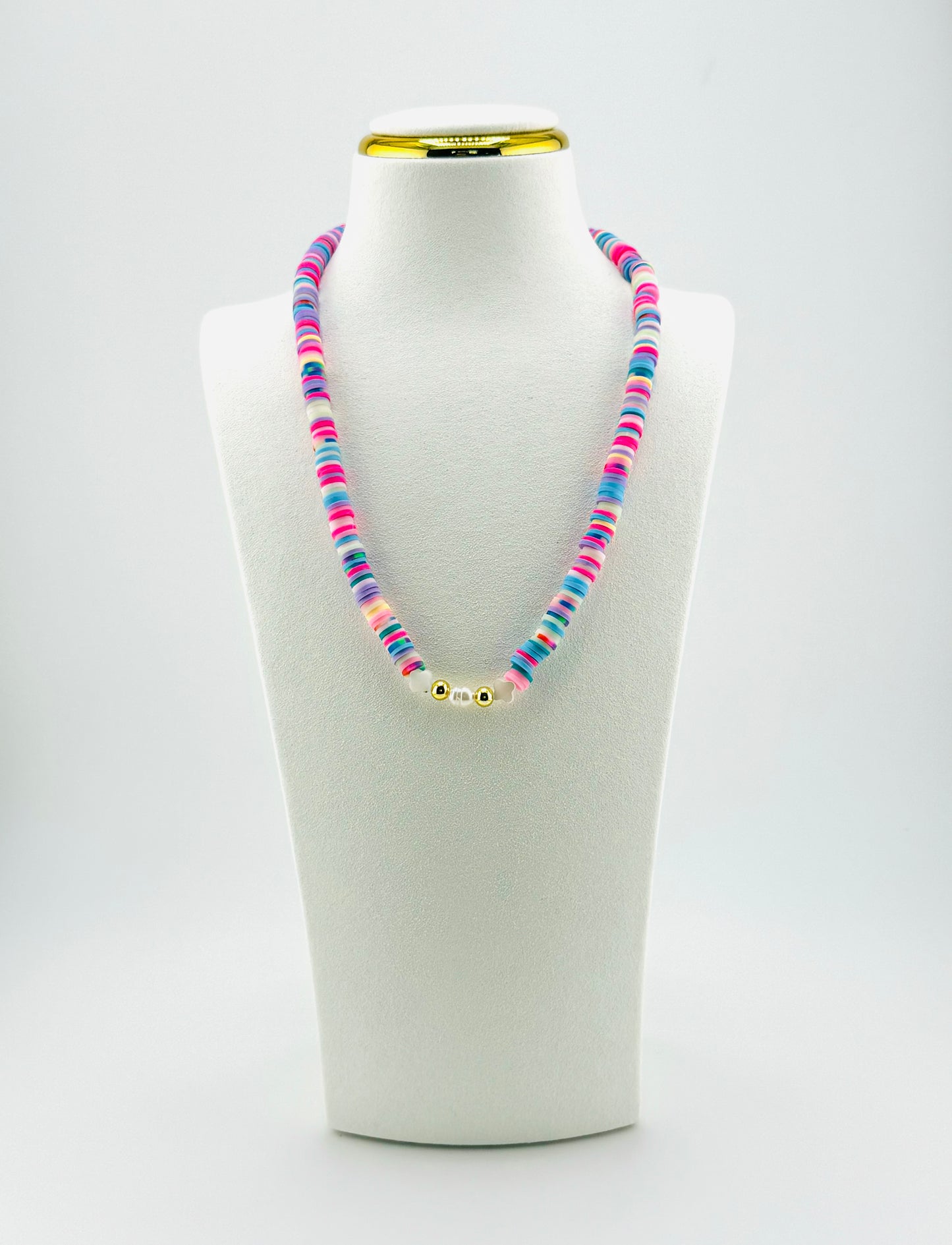 Harper fresh water pearls necklace and blue clay beads