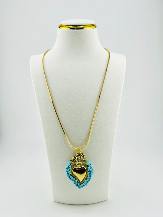 Abbie necklace with beaded in turquoise glass beads in 18k gold filled