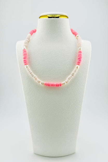 Aria pink clay beads with fresh water pearls necklace
