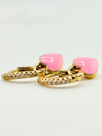 Paulina enamel heart 18k gold filled and cubic zirconia earrings