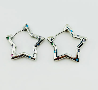 You shine sterling silver stars with rhinestone earrings