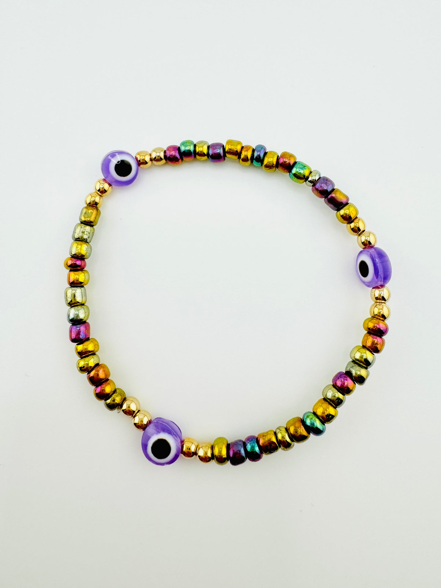 Brown iridescent evil eye bracelet