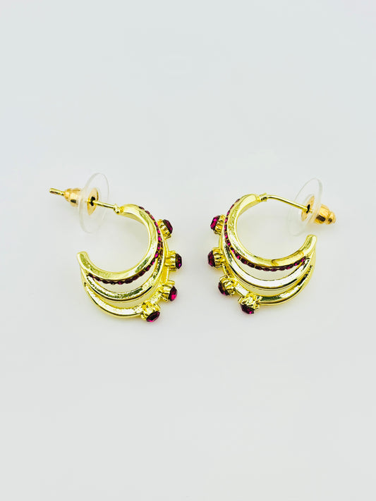 Aliyah gold plated with magenta rhinestone earrings