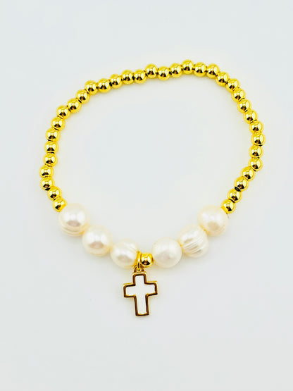 Cruz fresh water pearl 18k gold filled bracelet