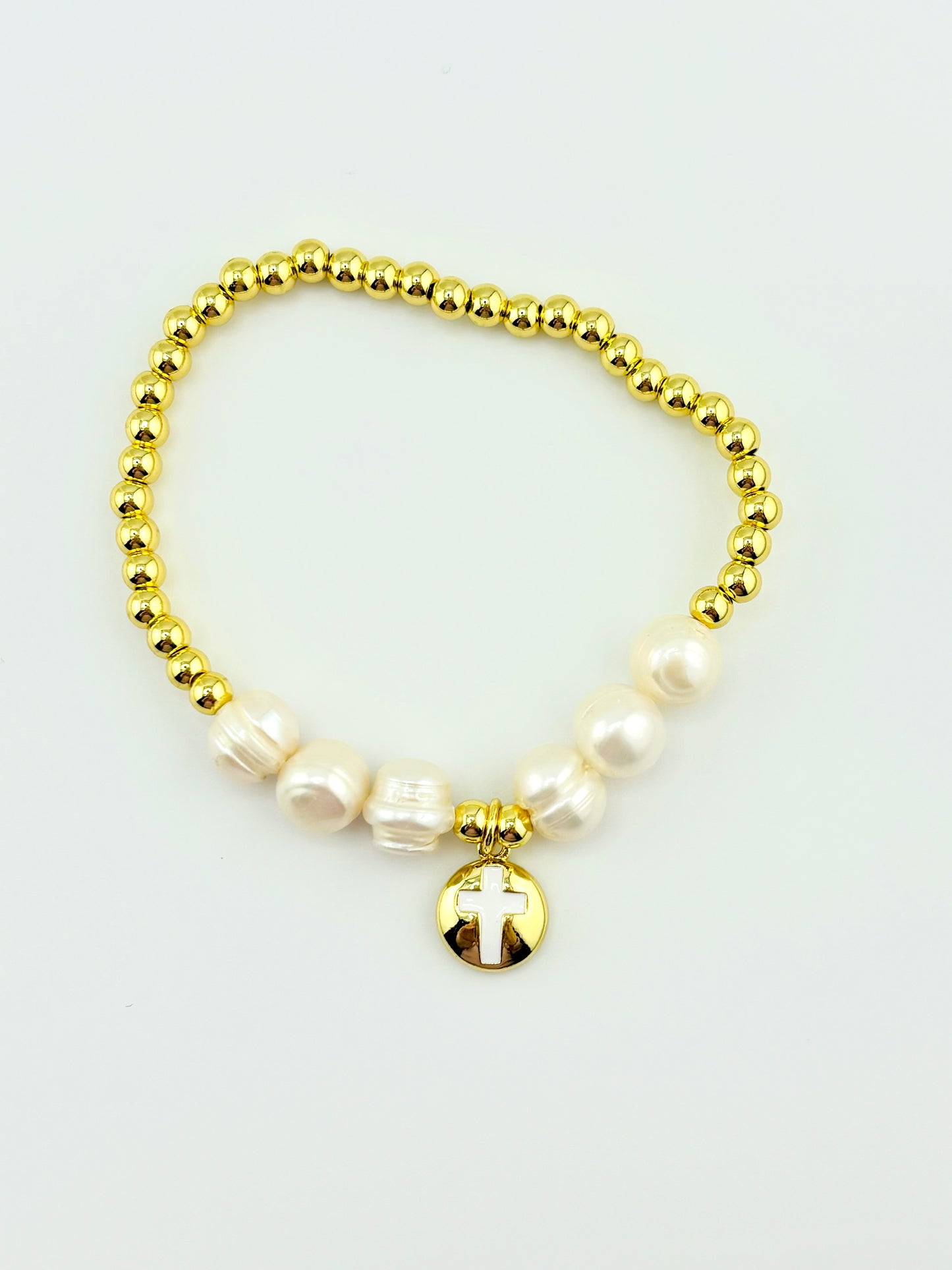 Melissa fresh water pearls and cross bracelet with 18k gold filled