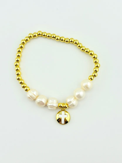 Melissa fresh water pearls and cross bracelet with 18k gold filled