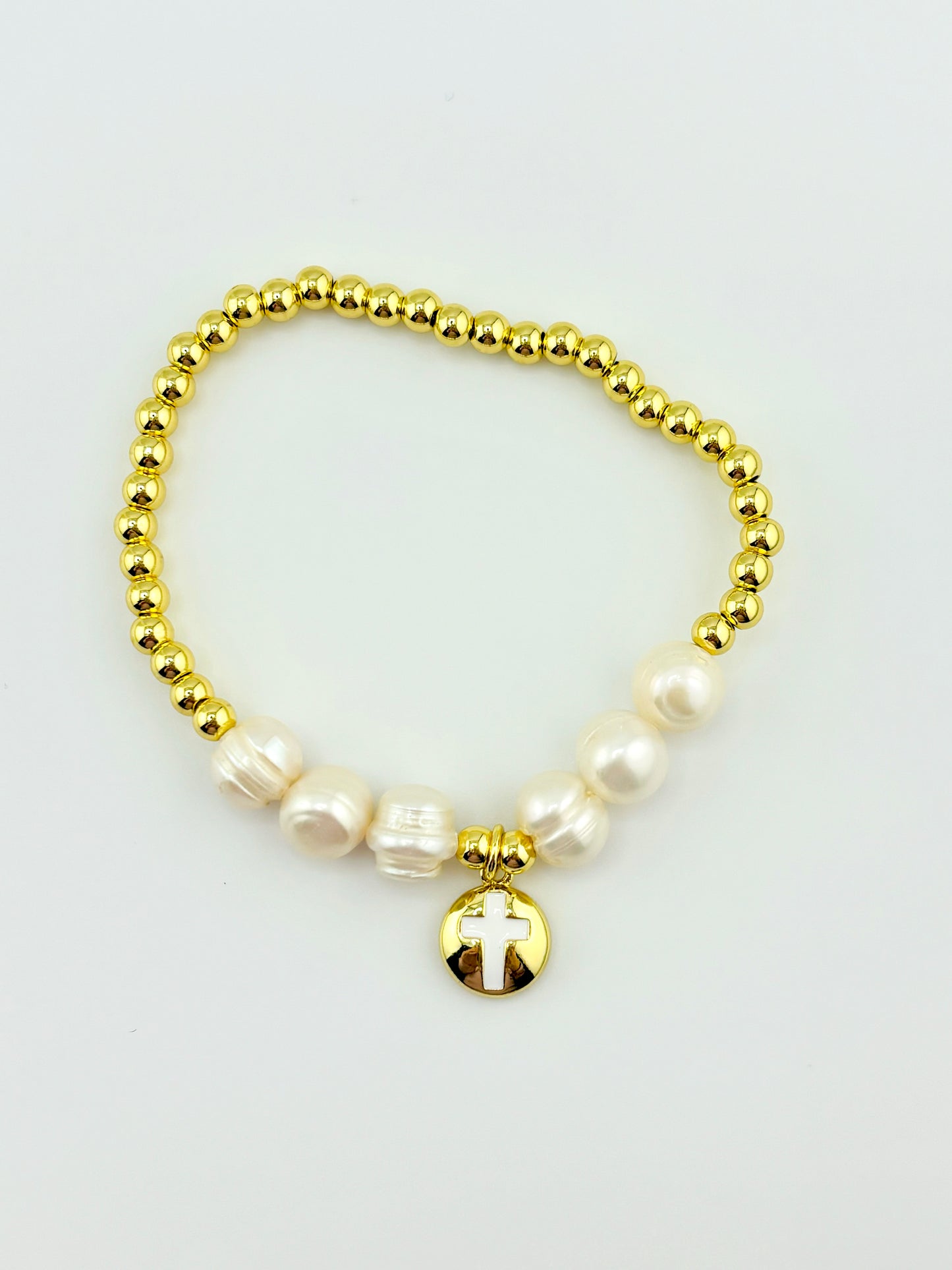 Melissa fresh water pearls and cross bracelet with 18k gold filled