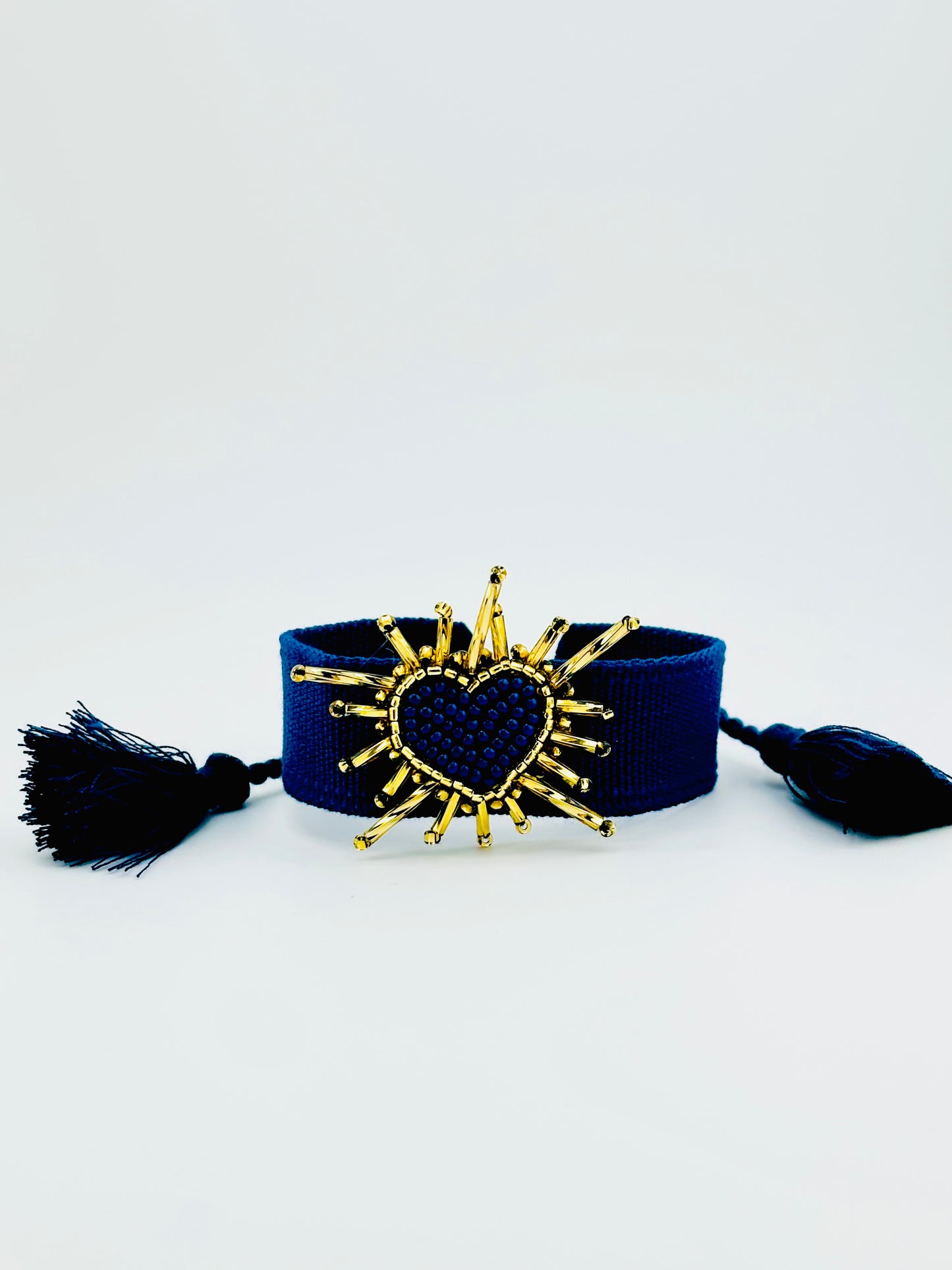 Salma navy heart beaded adjustable woven bracelet