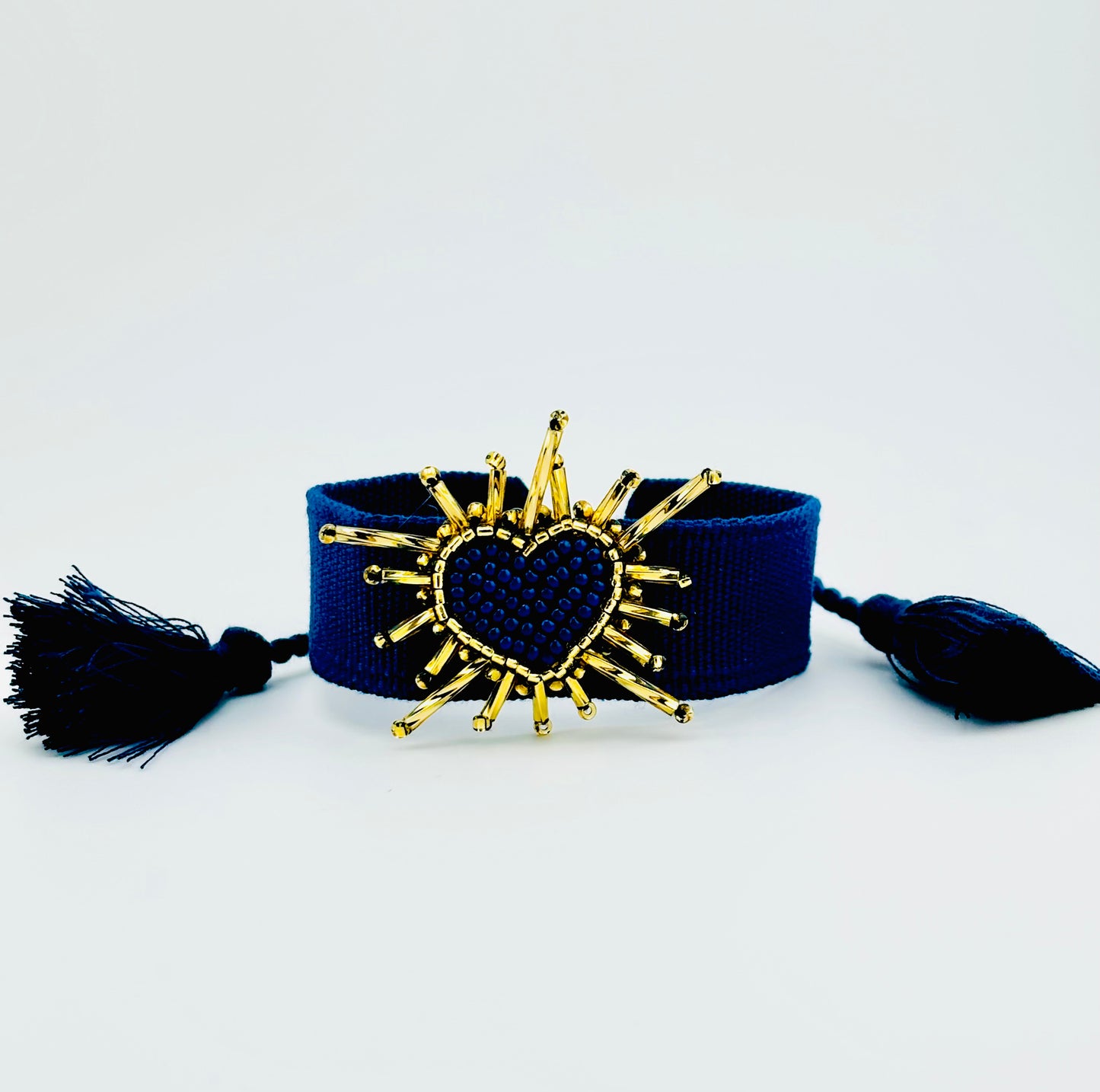 Salma navy heart beaded adjustable woven bracelet