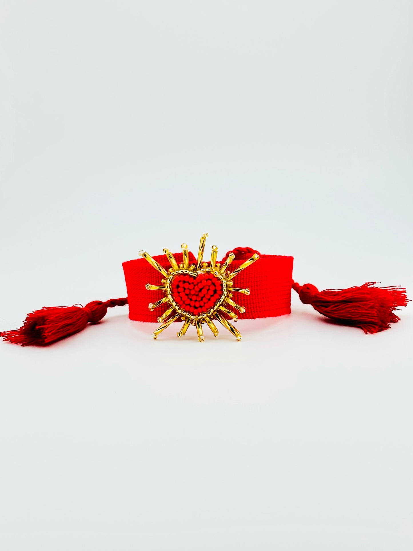 Salma pink heart beaded adjustable woven bracelet