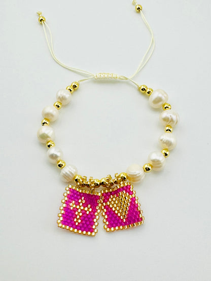Brielle fresh water pearl with beaded detail in magenta 18k gold filled